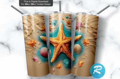 3D Starfish Summer Beach 20 Oz Tumbler Warp Sublimation Regulrcrative 