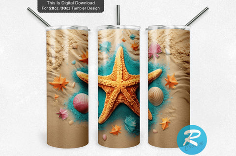 3D Starfish Summer Beach 20 Oz Tumbler Warp Sublimation Regulrcrative 