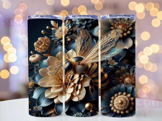 3D Steampunk Bee Tumbler, 3D Metal Wrap, 20oz Tumbler Sublimation, Industrial Honeybee Design, Rustic Insect Sublimation, Steampunk Bee Tumbler, Metallic Nature Wrap Sublimation SvggirlplusArt 