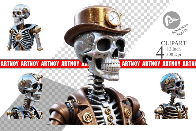 3D Steampunk Skeleton Clipart Sublimation artnoy 