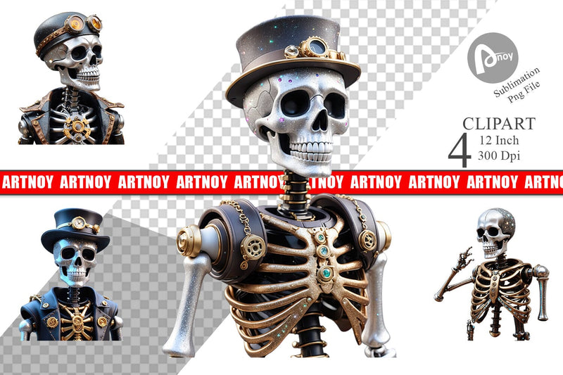 3D Steampunk Skeleton Clipart Sublimation artnoy 