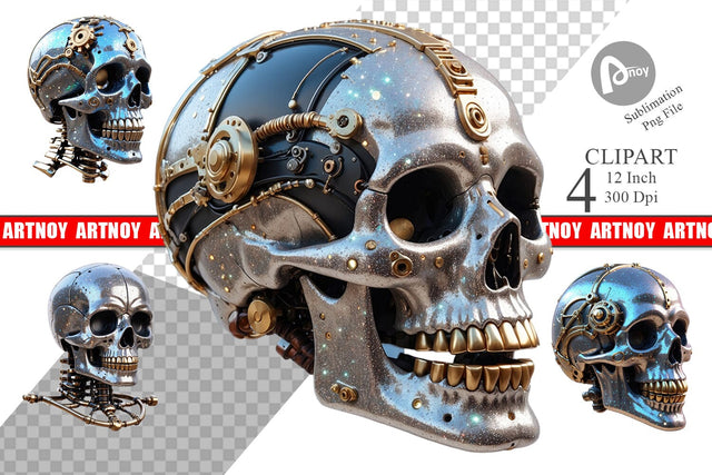 3D Steampunk Skull Clipart Sublimation artnoy 