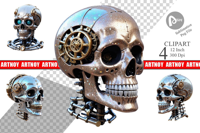 3D Steampunk Skull Clipart Sublimation artnoy 