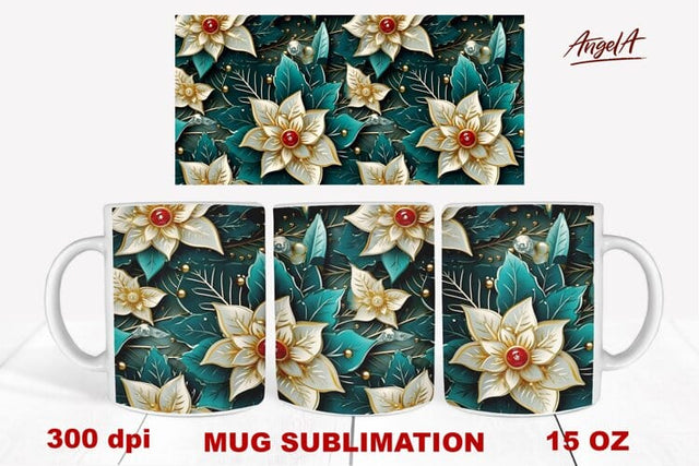 3d sublimation christmas mug / christmas poinsettia flowers Sublimation Angelina Semenova 