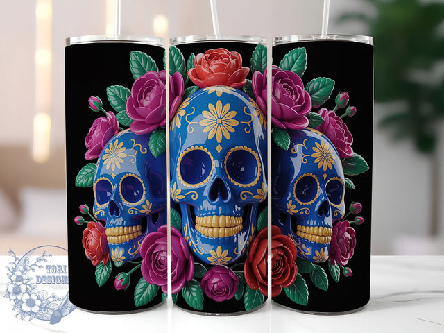 3D Sugar Skull & Colorful Tumbler Wrap, Puffy Skull Tumbler Wrap, Inflated Skull Design, Sugar Skull Sublimation, 20oz Skull Tumbler Wrap, Day Of The Dead Tumbler, Colorful Skull Tumbler Sublimation ToriDesigns 