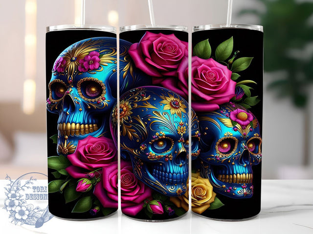 3D Sugar Skull & Colorful Tumbler Wrap, Puffy Skull Tumbler Wrap, Inflated Skull Design, Sugar Skull Sublimation, 20oz Skull Tumbler Wrap, Day Of The Dead Tumbler, Colorful Skull Tumbler Sublimation ToriDesigns 