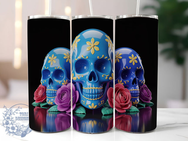 3D Sugar Skull & Colorful Tumbler Wrap, Puffy Skull Tumbler Wrap, Inflated Skull Design, Sugar Skull Sublimation, 20oz Skull Tumbler Wrap, Day Of The Dead Tumbler, Colorful Skull Tumbler Sublimation ToriDesigns 