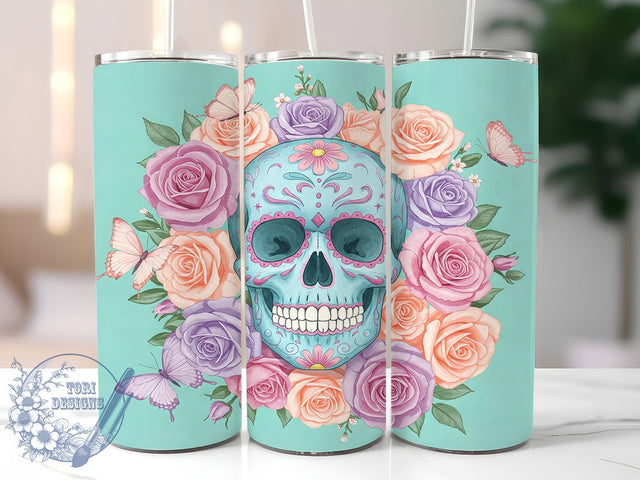 3D Sugar Skull Gothic 20oz Tumbler, 3D Tumbler Wrap, Dia De Los Muertos Tumbler, Gothic Tumbler, Skull Art Tumbler, 20oz Sublimation Wrap, Halloween Tumbler Sublimation ToriDesigns 
