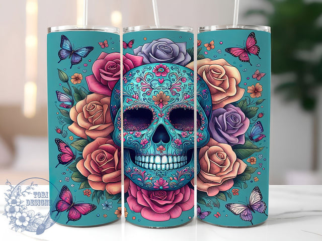 3D Sugar Skull Gothic 20oz Tumbler, 3D Tumbler Wrap, Dia De Los Muertos Tumbler, Gothic Tumbler, Skull Art Tumbler, 20oz Sublimation Wrap, Halloween Tumbler Sublimation ToriDesigns 