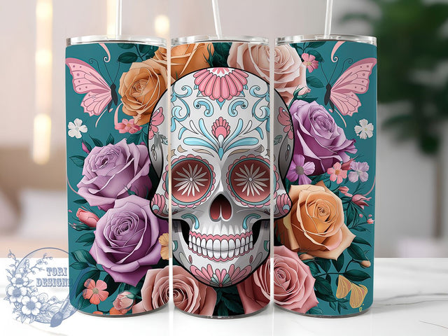 3D Sugar Skull Gothic 20oz Tumbler, 3D Tumbler Wrap, Dia De Los Muertos Tumbler, Gothic Tumbler, Skull Art Tumbler, 20oz Sublimation Wrap, Halloween Tumbler Sublimation ToriDesigns 