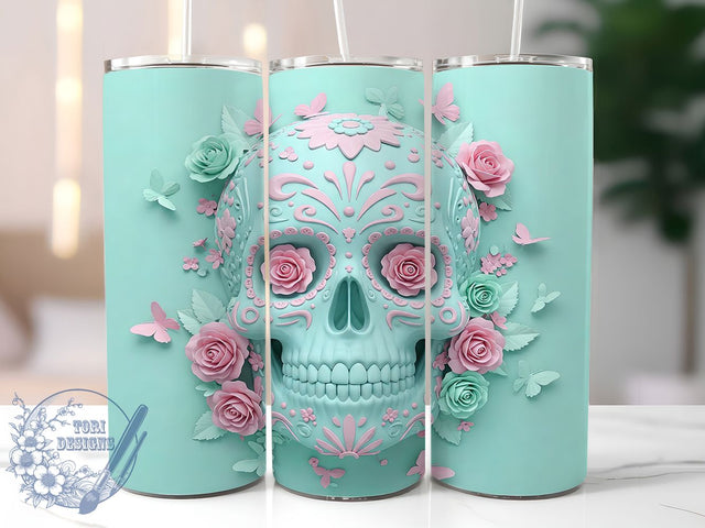 3D Sugar Skull Halloween Tumbler Wrap, 3D Skull Design, Halloween Tumbler Wrap, Day of the Dead Tumbler, 20oz Sublimation Wrap, Skull Cup Wrap, Sugar Skull Cup Design Sublimation ToriDesigns 