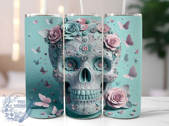 3D Sugar Skull Halloween Tumbler Wrap, 3D Skull Design, Halloween Tumbler Wrap, Day of the Dead Tumbler, 20oz Sublimation Wrap, Skull Cup Wrap, Sugar Skull Cup Design Sublimation ToriDesigns 