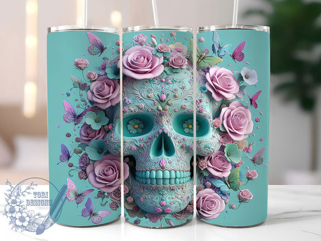 3D Sugar Skull Halloween Tumbler Wrap, 3D Skull Design, Halloween Tumbler Wrap, Day of the Dead Tumbler, 20oz Sublimation Wrap, Skull Cup Wrap, Sugar Skull Cup Design Sublimation ToriDesigns 
