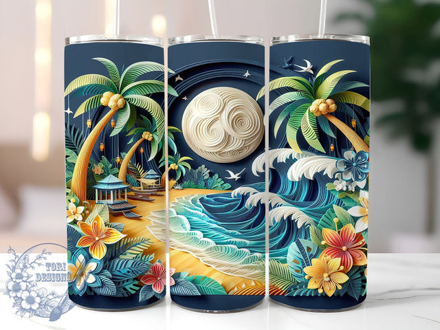 3D Summer Beach 20oz Skinny Tumbler, 3D Summer Tumbler Png, Straight & Tapered Tumbler Wrap, Instant Digital Download Sublimation ToriDesigns 