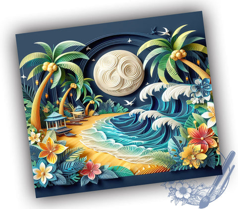 3D Summer Beach 20oz Skinny Tumbler, 3D Summer Tumbler Png, Straight & Tapered Tumbler Wrap, Instant Digital Download Sublimation ToriDesigns 