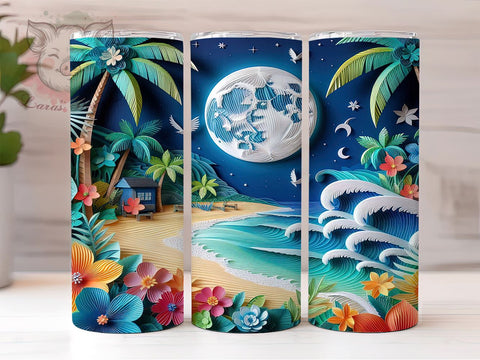 3D Summer Beach 20oz Tumbler Png, Straight & Tapered Tumbler Png, Beach Tumbler Png, Digital Download PNG Sublimation Lara' s Designs 