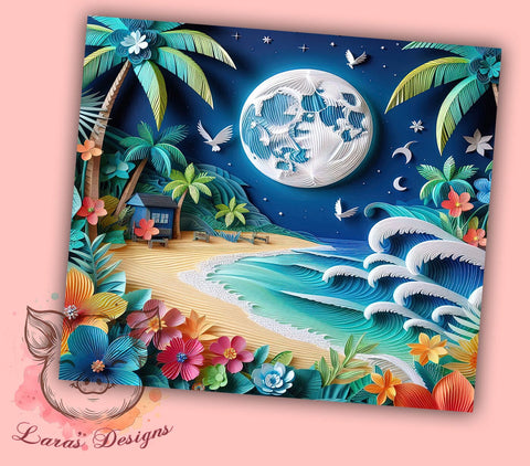 3D Summer Beach 20oz Tumbler Png, Straight & Tapered Tumbler Png, Beach Tumbler Png, Digital Download PNG Sublimation Lara' s Designs 