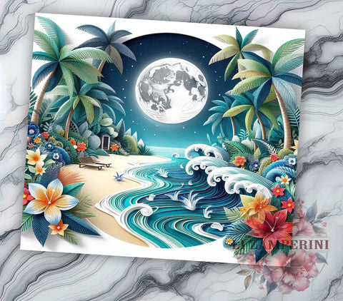 3D Summer Beach 20oz Tumbler Wrap PNG, 3D Summer Tumbler Png, Straight & Tapered Tumbler Wrap, Instant Digital Download Sublimation Li Zamperini 