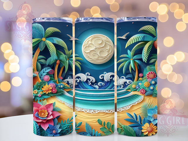 3D Summer Beach 20oz Tumbler Wrap Sublimation Design, Straight Tapered Tumbler Wrap, 3D Beach Tumbler Png, Instant Digital Download Sublimation SvggirlplusArt 
