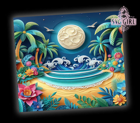 3D Summer Beach 20oz Tumbler Wrap Sublimation Design, Straight Tapered Tumbler Wrap, 3D Beach Tumbler Png, Instant Digital Download Sublimation SvggirlplusArt 