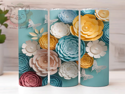 3D Summer Floral Butterfly Tumbler, Summer Butterfly Wrap, 20Oz Skinny Tumbler, White Yellow Green Flowers, Nature-Inspired Sublimation, Vibrant Garden Design, Elegant Bloom Tumbler Sublimation Lara' s Designs 