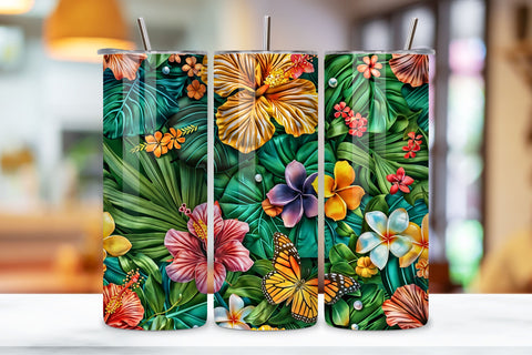 3D Summer Hibiscus Tumbler Wrap | Seamless Wrap png Sublimation FloridPrintables 