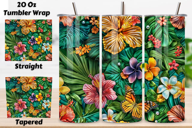 3D Summer Hibiscus Tumbler Wrap | Seamless Wrap png Sublimation FloridPrintables 