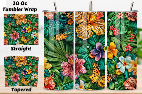 3D Summer Hibiscus Tumbler Wrap | Seamless Wrap png Sublimation FloridPrintables 