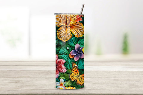 3D Summer Hibiscus Tumbler Wrap | Seamless Wrap png Sublimation FloridPrintables 