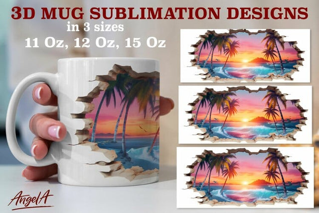 3d summer mug sublimation designs / beach palm tree, sunset Sublimation Angelina Semenova 