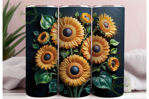 3D Sunflower Autumn Tumbler Wrap Sublimation PixelChick 
