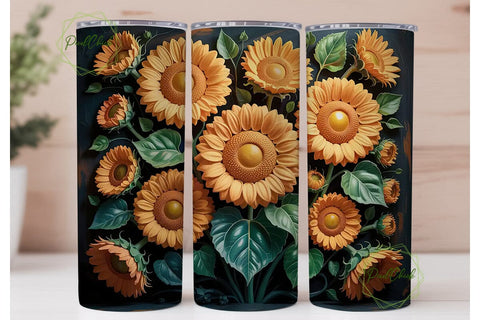 3D Sunflower Autumn Tumbler Wrap Sublimation PixelChick 