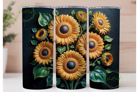 3D Sunflower Autumn Tumbler Wrap Sublimation PixelChick 