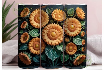 3D Sunflower Autumn Tumbler Wrap Sublimation PixelChick 