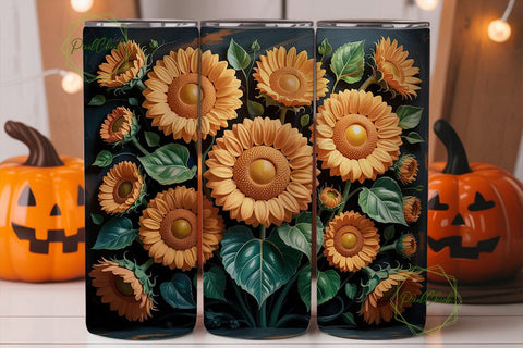 3D Sunflower Autumn Tumbler Wrap Sublimation PixelChick 