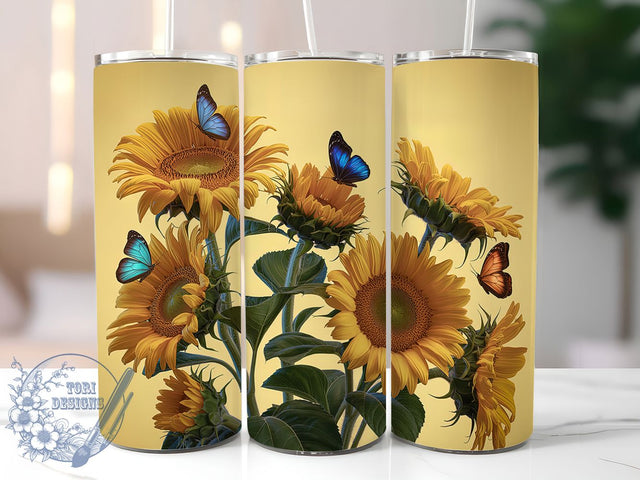 3D Sunflower Butterfly Tumbler, Butterfly Art, Floral Wrap, Sublimation Design, 20oz Tumbler, Bold Pattern, Nature Theme Sublimation ToriDesigns 