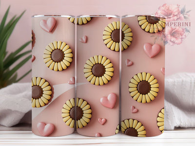 3D Sunflower Heart Tumbler, 3D Puffy Style, Floral Theme, Cute Romantic Design, Vibrant Colors, 20Oz Tumbler, Sublimation Wrap Sublimation Li Zamperini 