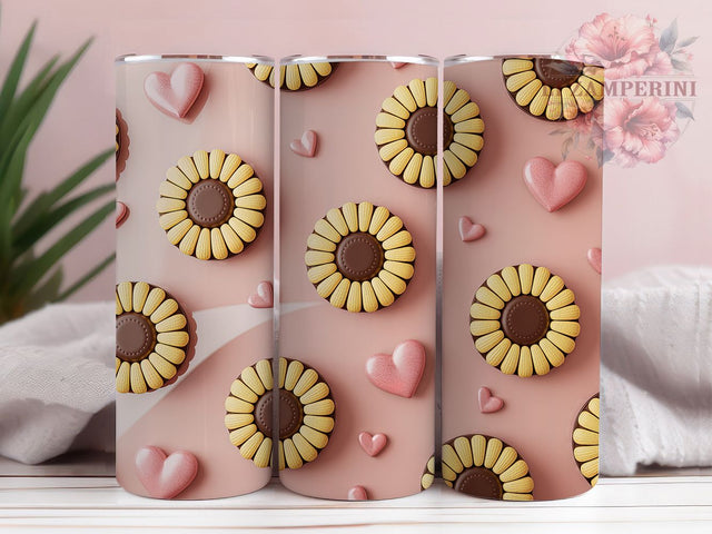 3D Sunflower Heart Tumbler, 3D Puffy Style, Floral Theme, Cute Romantic Design, Vibrant Colors, 20Oz Tumbler, Sublimation Wrap Sublimation Li Zamperini 
