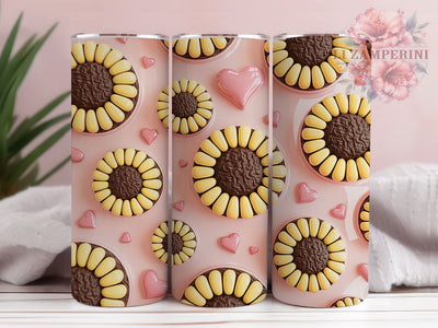 3D Sunflower Heart Tumbler, 3D Puffy Style, Floral Theme, Cute Romantic Design, Vibrant Colors, 20Oz Tumbler, Sublimation Wrap Sublimation Li Zamperini 
