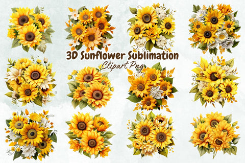 3D Sunflower Sublimation Clipart Bundle Sublimation Designangry 