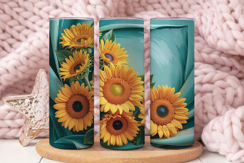 3D Sunflower Tumbler Wrap Sublimation DesignSVG 