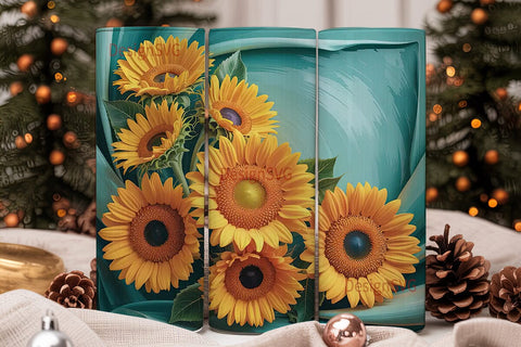 3D Sunflower Tumbler Wrap Sublimation DesignSVG 