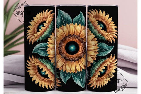 3D Sunflower Tumbler Wrap Sublimation sassyprint 