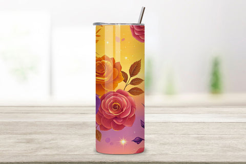3D Sunset Rose Seamless Tumbler Wrap, Warm Orange and Purple Roses, eamless tumbler wrap, sunset rose design, warm floral wrap, orange purple roses, watercolor sunset design, 20oz skinny tumbler, tapered tumbler wrap, straight tumbler design Sublimation FloridPrintables 