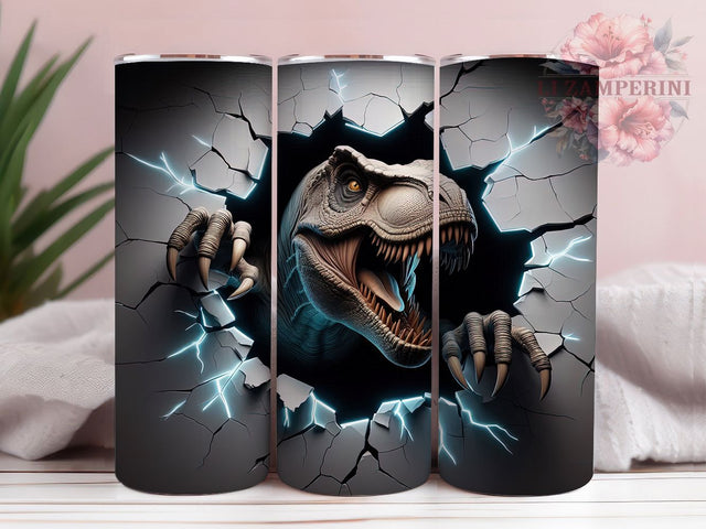 3D T-Rex Breakthrough 20oz Tumbler, Dinosaur Cracked Wall Mug, 3D Jurassic Theme Cup, Roaring T-Rex Wrap, Prehistoric Beast Design, Kids Dino Gift, Sublimation Tumbler Wrap Sublimation Li Zamperini 