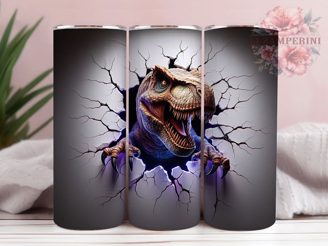 3D T-Rex Breakthrough 20oz Tumbler, Dinosaur Cracked Wall Mug, 3D Jurassic Theme Cup, Roaring T-Rex Wrap, Prehistoric Beast Design, Kids Dino Gift, Sublimation Tumbler Wrap Sublimation Li Zamperini 
