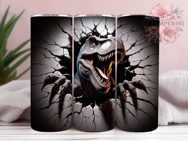 3D T-Rex Breakthrough 20oz Tumbler, Dinosaur Cracked Wall Mug, 3D Jurassic Theme Cup, Roaring T-Rex Wrap, Prehistoric Beast Design, Kids Dino Gift, Sublimation Tumbler Wrap Sublimation Li Zamperini 