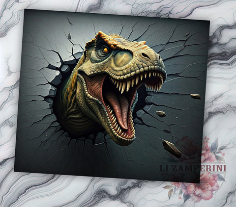 3D T-rex Dinosaur 20oz Tumbler Wrap, T-Rex Tumbler, Dinosaur Wrap, 20oz Sublimation, Cute T-Rex Mug, Jurassic Tumbler, Kids Drinkware, Personalized T-Rex Sublimation Li Zamperini 