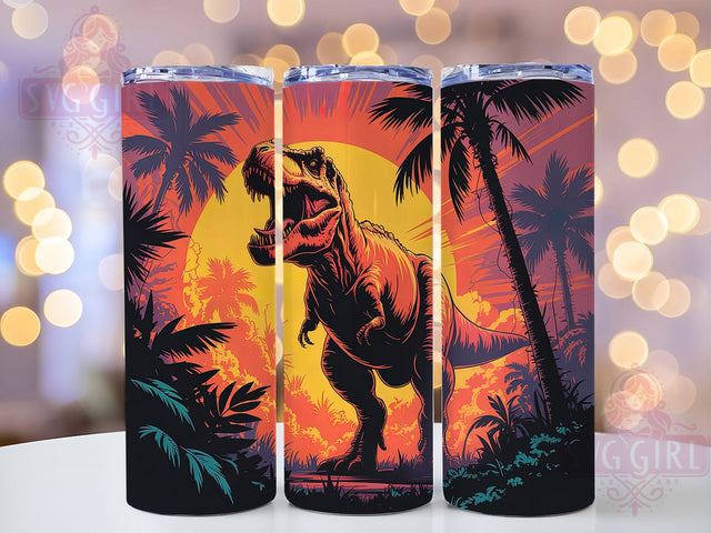 3D T-Rex Grunge Red Sun Tumbler, Dinosaur Wrap, Grungy Style, Rustic Design, Red Sun, 20Oz Tumbler, Sublimation Design Sublimation SvggirlplusArt 