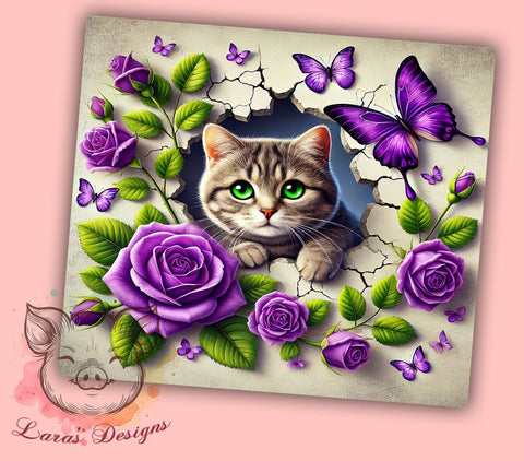 3D Tabby Cat Lover Cute Pet Owner Tumbler Wrap, Cat Lover Gifts, 20oz Tumbler Wrap, Animal Sublimation, Cute Cat Drinkware, Tabby Cat Design, Pet Owner Tumbler Sublimation Lara' s Designs 